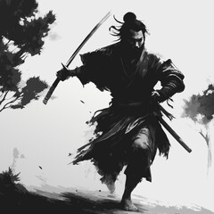 Samurai fighter with sword in hand
