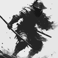 Samurai fighter with sword in hand