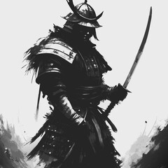 Samurai fighter with sword in hand