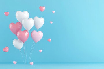 Valentine's day heart balloons minimal blue background digital illustration cheerful environment whimsical viewpoint love concept