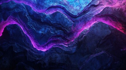 Obraz premium A mesmerizing abstract representation of rocky terrain illuminated by vibrant blue and purple lights.