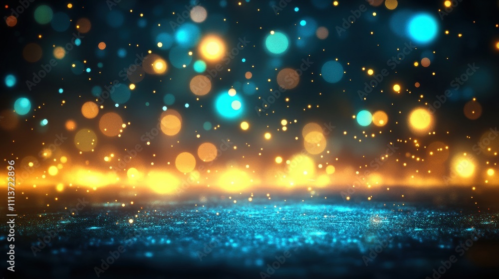 Aufkleber a mesmerizing blend of golden and blue bokeh lights, creating a magical atmosphere filled with soft 
