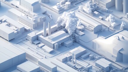 Obraz premium Monochromatic Industrial Complex: A 3D Render of a Futuristic Factory