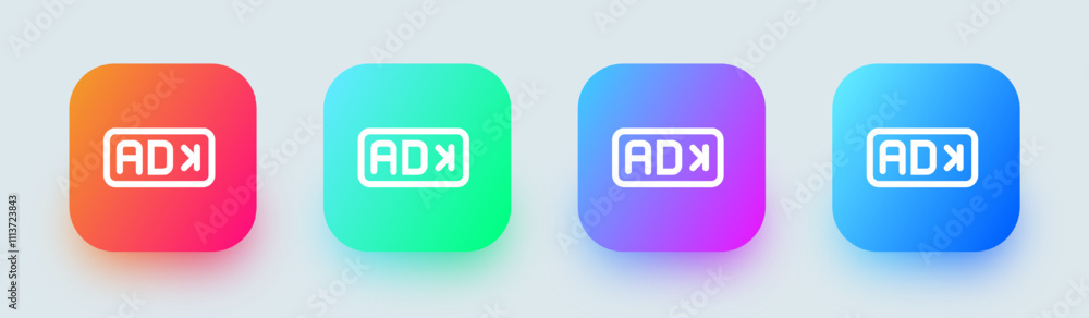 Poster skip ad line icon in square gradient colors. advertisement signs vector illustration.