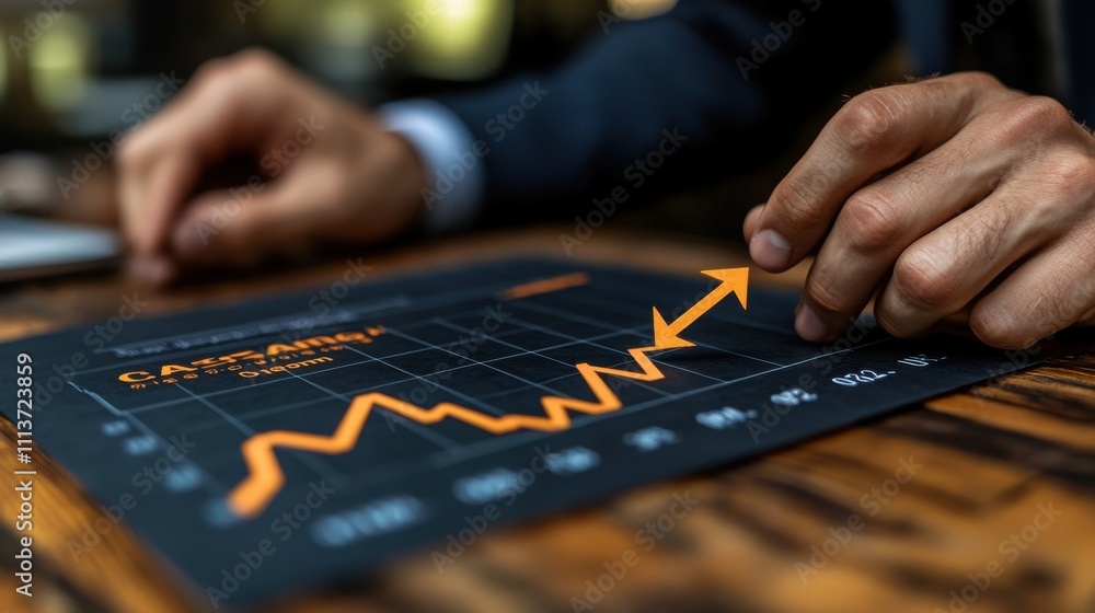 Poster cost reduction concept with his hand lowers the arrow of the graph cost text with a down arrow budge
