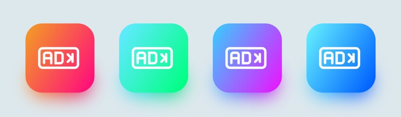 Skip ad line icon in square gradient colors. Advertisement signs vector illustration.