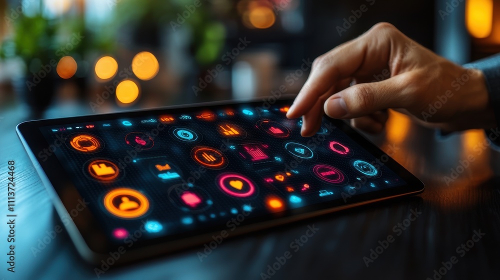 Poster crm customer relationship management use tablet with global structure customer network technology da