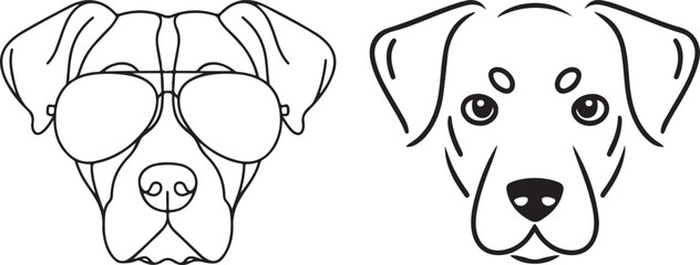 Dog Sunglasses Outline Vector Icon set Design - Cool Puppy Line Art Illustration for Pet Fashion, Accessories, Logos, Minimalist Graphics, and Modern Branding