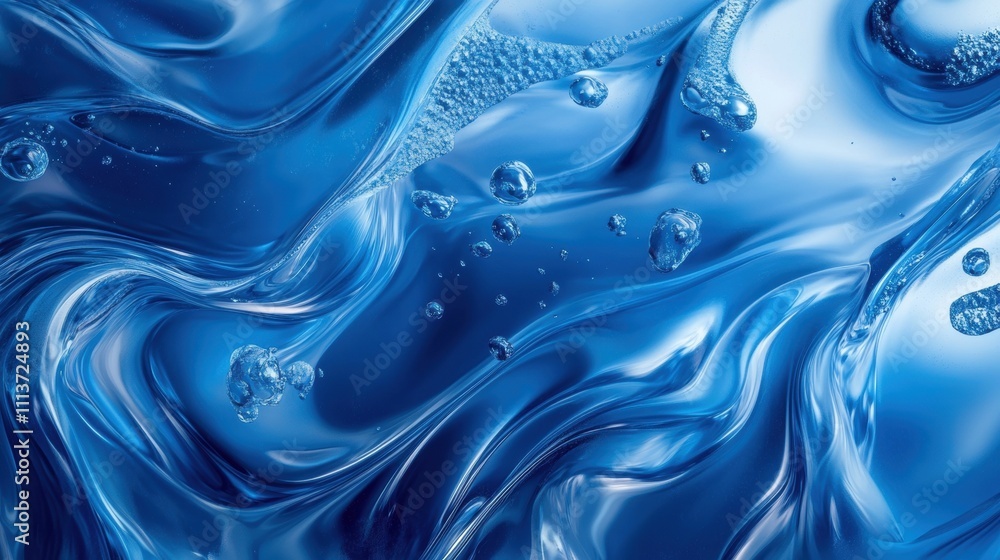 Aufkleber abstract close-up of fluid blue liquid with bubbles, creating a mesmerizing and dynamic pattern.