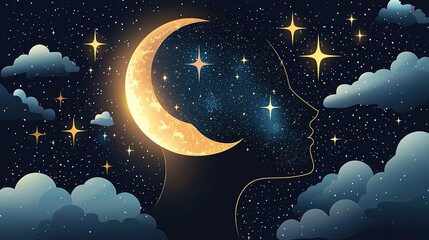 Fototapeta premium Dreamy night sky with stars and moon silhouette. Luminous Creative idea Concepts , Glow-Inspired Creations