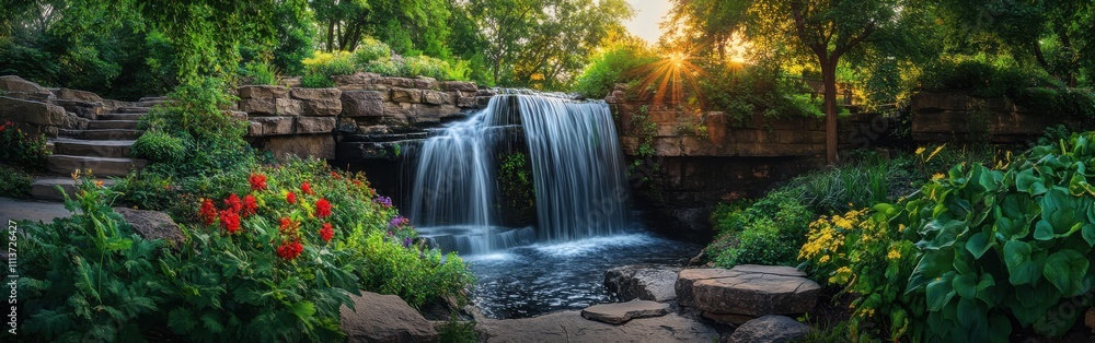 Poster visitors can enjoy the calming sound of water cascading down minnehaha falls as the sun sets, creati