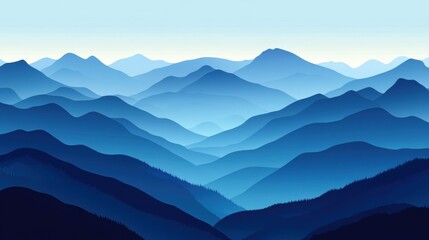 Obraz premium A serene landscape of blue-toned mountains layered in soft hues, evoking tranquility and depth.