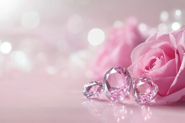 Romantic pink roses with sparkling diamonds elegant display nature soft focus valentine's day inspiration