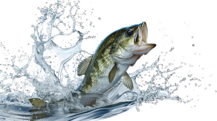 Dynamic 3D Rendering of Bass Jumping Out of Water with Isolated Background for Creative Projects