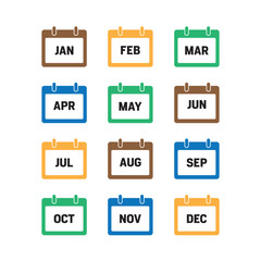 Month icon set on white background, eps10