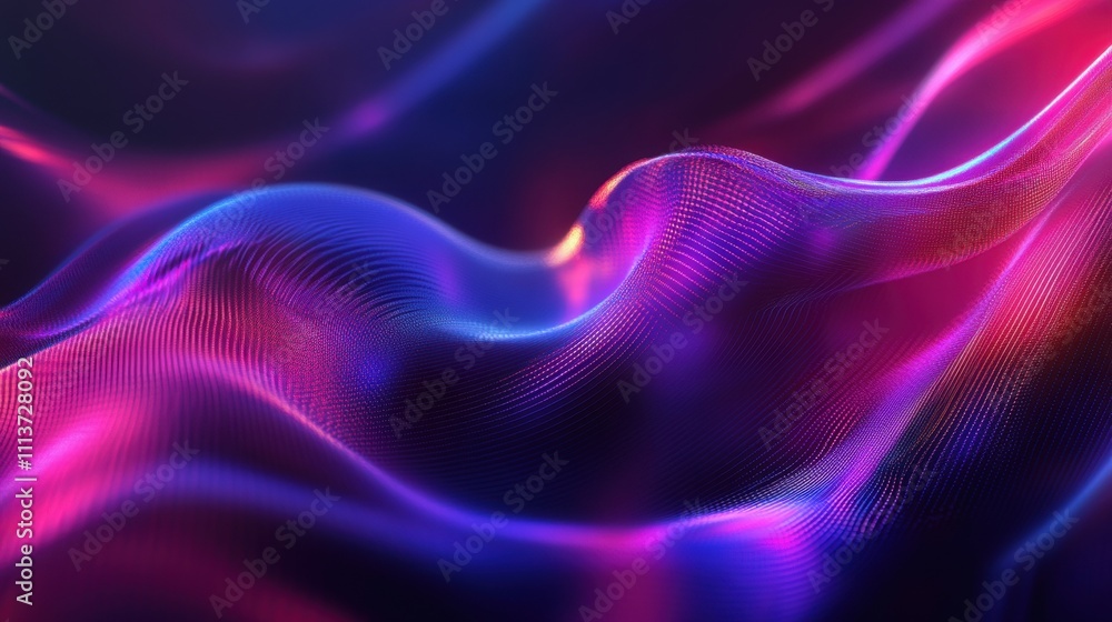Poster an abstract composition of flowing colorful waves illuminated with vibrant purples and blues, creati