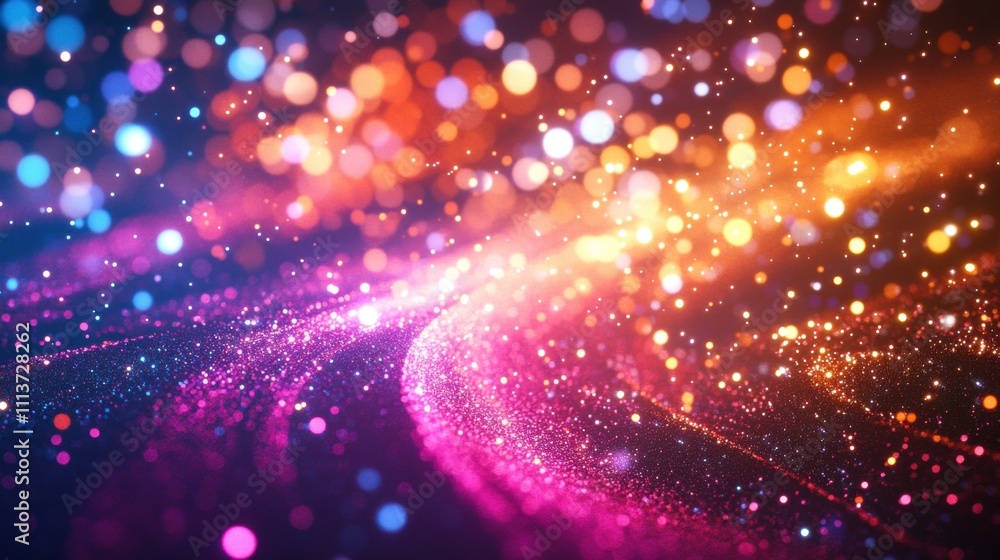 Poster a vibrant explosion of colorful light orbs and sparkles creates a mesmerizing abstract background.