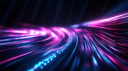 Abstract glowing pink and blue light trails creating a dynamic futuristic atmosphere.