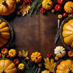 Happy thanksgiving day background with lettering and illustrations