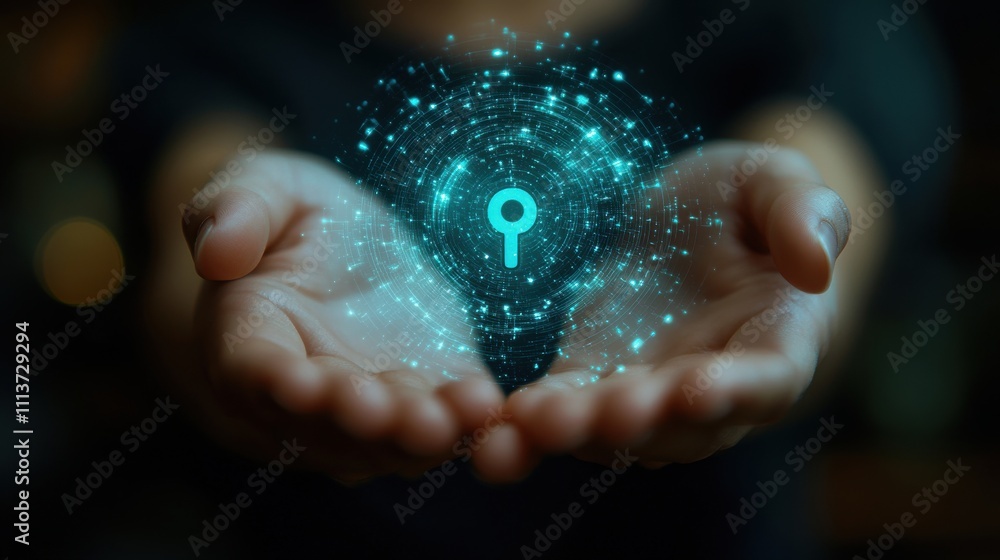 Poster cybersecurity concept global network security technology business people protect personal informatio