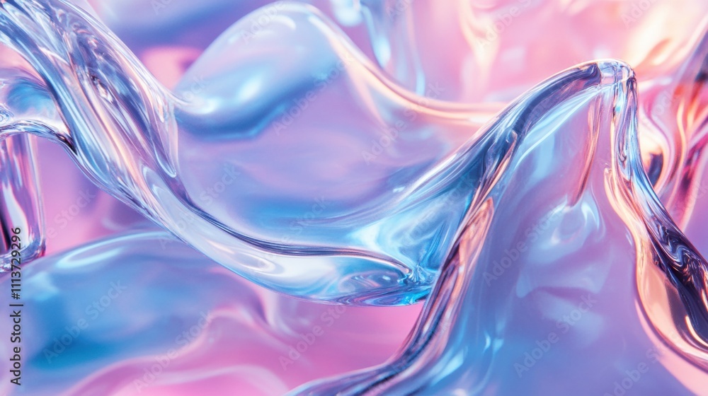 Poster translucent waves of blue and pink liquid create a mesmerizing abstract pattern.
