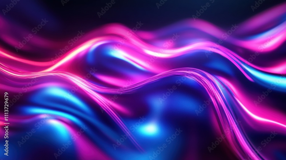 Poster dynamic wavy patterns with vibrant purple and blue hues create a mesmerizing abstract visual.