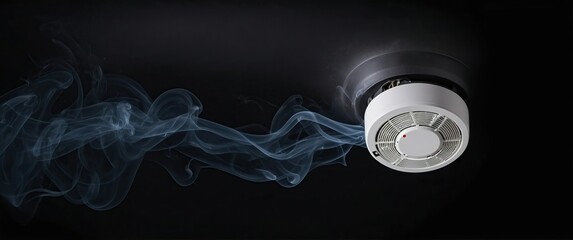 Smart smoke detector on a black background, showcasing fire safety technology