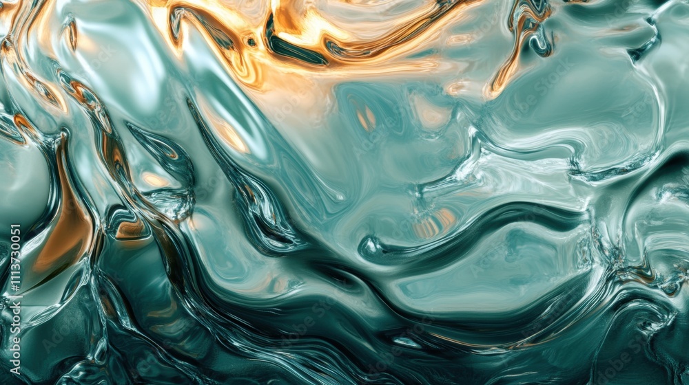 Poster abstract fluid art featuring swirling teal and orange patterns, creating a sense of movement and dep