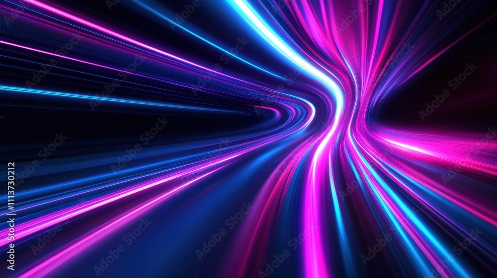 Poster a vibrant abstract display of blue and pink lights flowing in a dynamic spiral pattern.