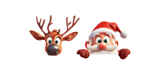 Festive Christmas Reindeer Santa Claus peeking Illustration