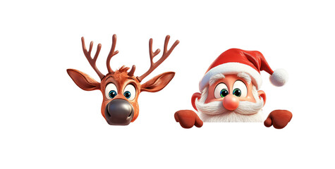 Festive Christmas Reindeer Santa Peek a Boo 3D Render