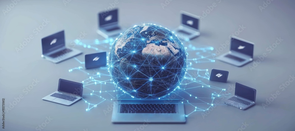 Leinwandbilder global internet network computer laptop telecom and communication. generative ai technology.