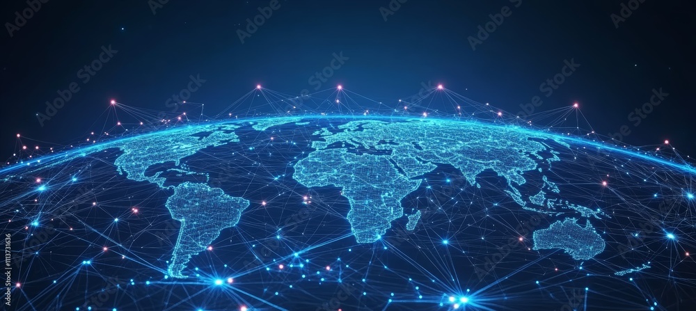 Fototapete global internet network world map telecom and communication. generative ai technology.