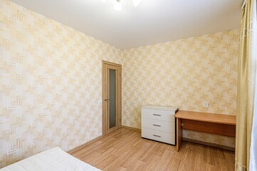 interior room apartment bedroom with bed, cozy place to sleep and relax