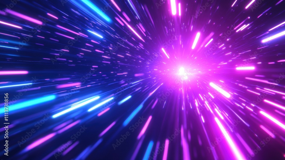 Poster a vibrant abstract design featuring dynamic blue and pink beams of light, creating a sense of motion