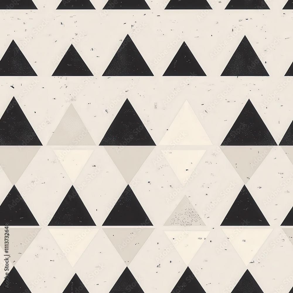 Aufkleber This artwork features a repeating pattern of black and white triangles of different sizes. The design conveys a sense of order and harmony, suitable for modern aesthetics and interior decor.