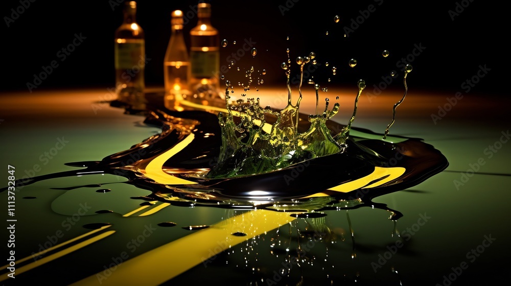 Poster surreal visual transformation of a road morphing into a flowing stream of alcohol liquid pouring out