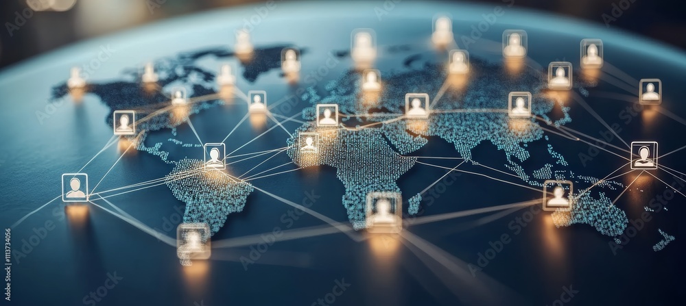 Poster Global people internet network telecom and communication. Generative AI technology.	

