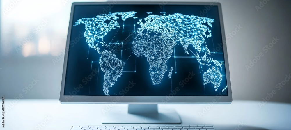 Leinwandbilder digital world map. global internet network telecom and communication. generative ai technology.