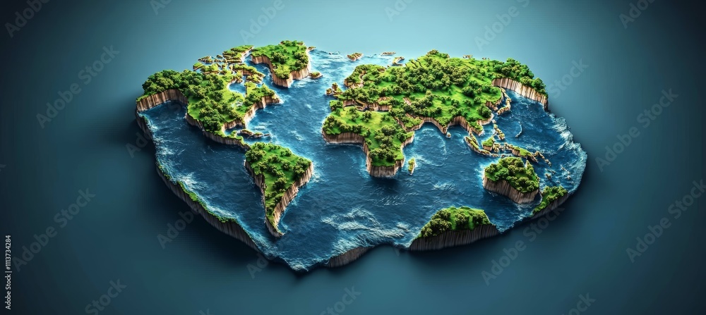 Poster world earth map with ocean and sea. generative ai technology.