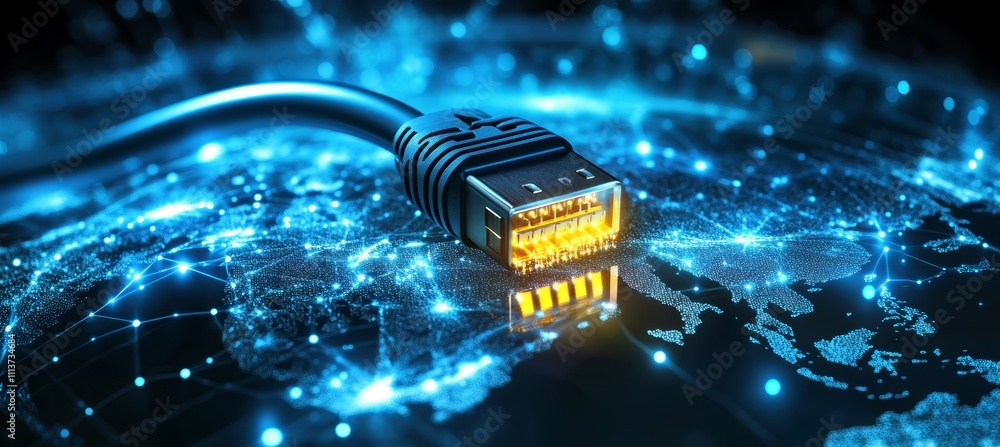 Poster Internet cable. Wireless online speed network. Generative AI technology.	
