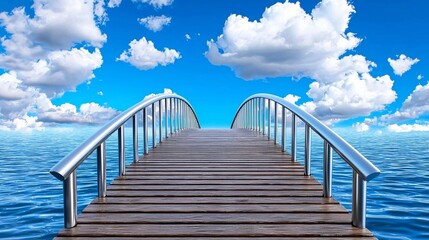 Obraz premium a photostock of a symmetrical bridge structure with sleek metallic details over calm water, innovative engineering 2025