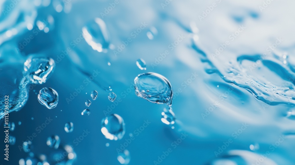 Poster close-up of vibrant blue water with bubbles, creating a refreshing and dynamic atmosphere.
