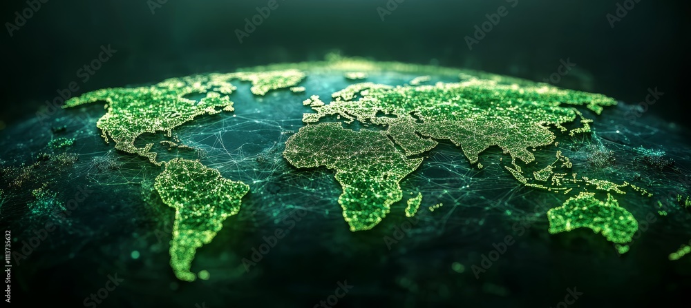 Poster World globe with bokeh city background. Generative AI technology.	

