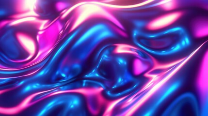 Obraz premium A vibrant, abstract wave of glossy pink and blue liquid cloth, creating a mesmerizing visual effect.