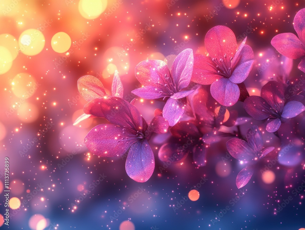 Poster sparkling light and colorful abstract background with glowing bokeh effect and dreamy rays