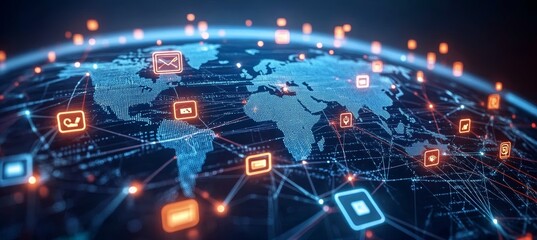 Fototapeta premium Social media global internet network telecom and communication. Generative AI technology. 
