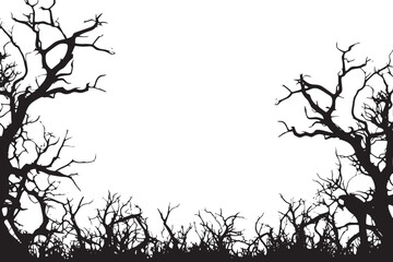 Naklejka premium Dead Trees Silhouette: Spooky Halloween Border
