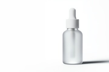 White frosted glass dropper with pipette bottle, serum small cosmetic container mockup on a clean white background, ads and banners,, glass, showcasing beauty product, copy space for branding
