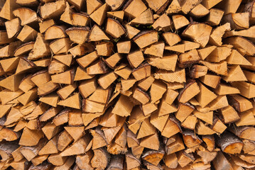 The pile of split logs. close up